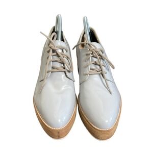 Janet Sport Platform Oxfords Women's size 39 Grey Patent Leather Lace Up Wedge